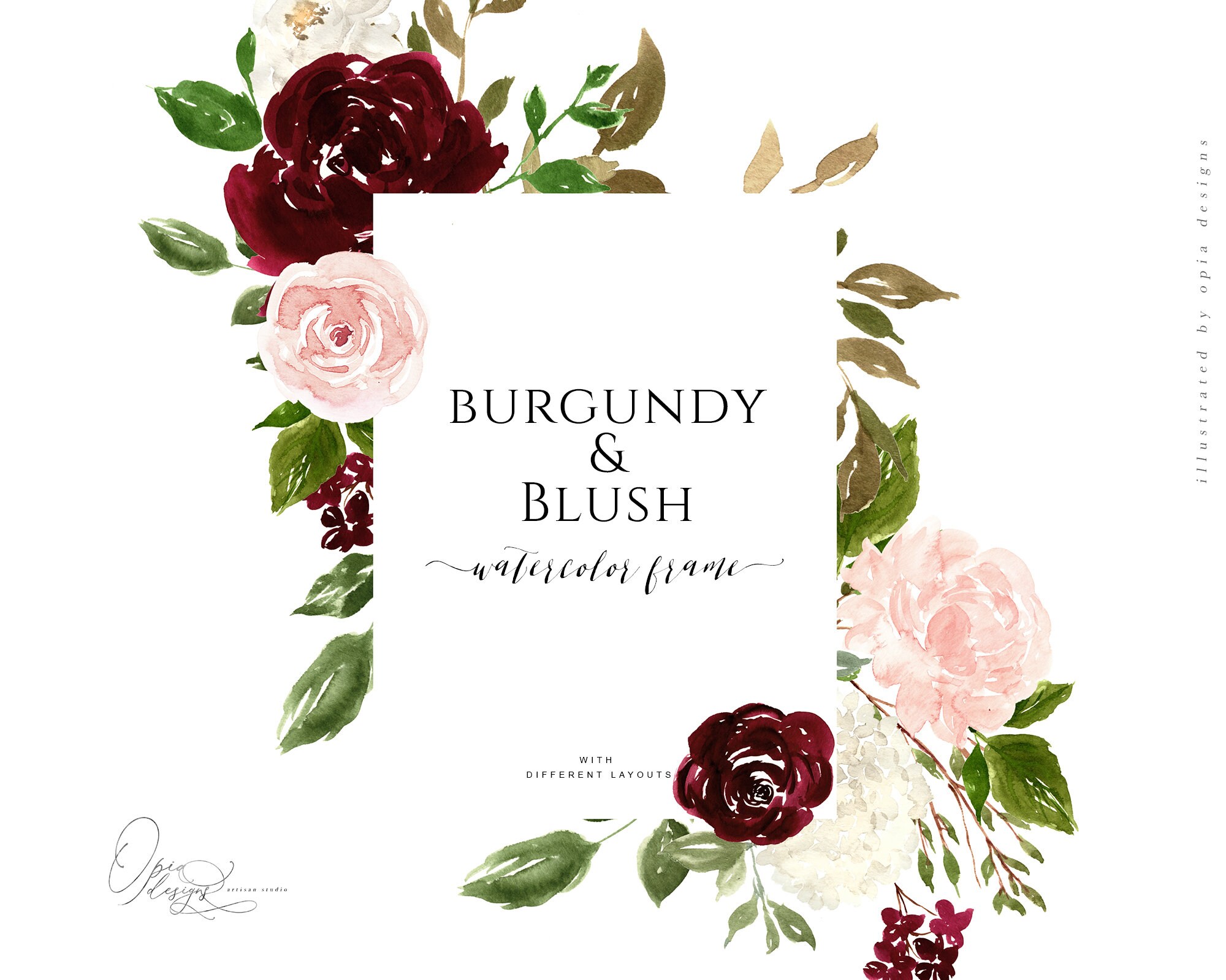 Floral Burgundy Blush Clipart Burgundy Blush Watercolor | Etsy