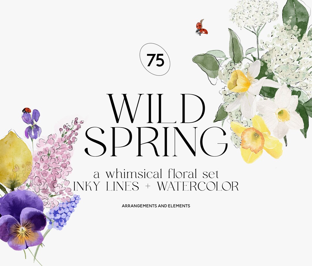 Wild Spring Floral Clipart - Watercolor Spring Clipart - Watercolor ...