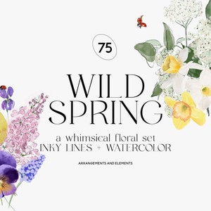 Wild Spring Floral Clipart - Clipart printemps aquarelle - Clipart aquarelle - Jonquille - Pensée - Violettes - Lilas - Bouquets de printemps
