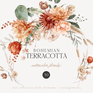 Boho Blumen Clipart - Blumen Aquarell Clipart - Herbst Blumen - Hochzeit Clipart - Aquarell Clipart - Boho Clipart-Vorgefertigte Clipart