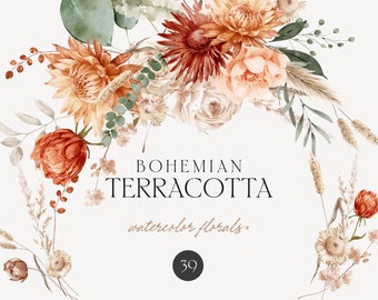 Bohemian Floral Clipart - Floral Watercolor Clipart - Fall Flowers - Wedding Clipart - Watercolor Clipart - Bohemian Clipart-Premade Clipart