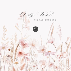 Aquarell Feldblumen Dusty Rose Wilde Feldblumen - Dusty Rose Wiesenblumen - Dusty Rose Clipart - Blush Feldblumen - Wilde Blumenbordüren