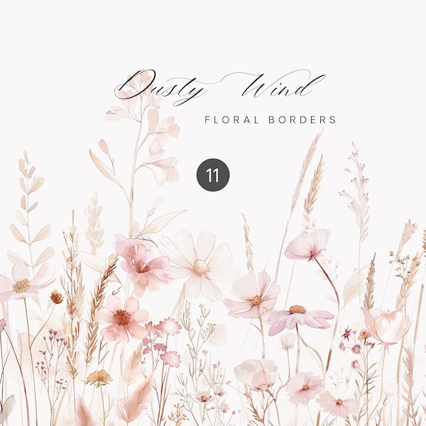 Watercolor Dusty Rose Wild Field Flowers - Dusty Rose Meadow Flowers - Dusty Rose Clipart - Blush Field Flowers - Wild Floral Borders