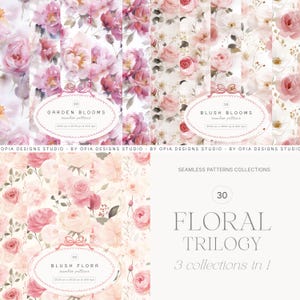 Lot de motifs aquarelles sans couture - lot de papier numérique - lot de motifs sans couture - 3 en 1 - motifs floraux aquarelles - lot de papiers pour scrapbooking