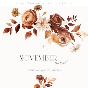 Clipart aquarelle florale - Clipart automne - Clipart floral sauvage - Clipart de mariage - Clipart préfabriqué - Clipart floral neutre - N1