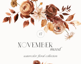 Blumen Aquarell Clipart - Herbst Clipart - Wilde Blumen Clipart - Hochzeit Clipart - Vorgefertigte Clipart - Neutrale Blumen Clipart - N1
