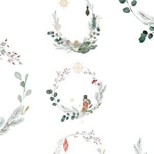 May include: A set of three watercolor wreaths with a winter theme. Each wreath is decorated with greenery, berries, and gold accents. The wreaths are perfect for adding a touch of holiday cheer to your home.