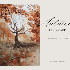 Clipart de paisagem de outono - Árvore de outono - Outono - Outono - Paisagem em aquarela - Outono em aquarela - Outono em aquarela - Clipart de Halloween