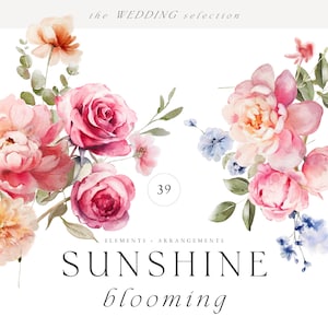 Clipart aquarelle florale de mariage - Clipart de mariage - Papiers d’art floral - Clipart aquarelle - Clipart floral - Clipart préfabriqué - Art floral