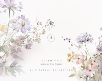 Wild Floral Watercolor Clipart - Floral Clipart - Neutral Floral Clipart - Wedding Clipart - Wild Flowers - Watercolor Clipart - Flowers