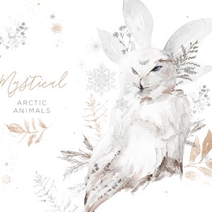 Watercolor Winter Arctic Animals - Snow Owl - Arctic Fox - Arctic Hare - Polar Bear - Penguin - Mystic Arctic - Cosmic Animals - Handpainted