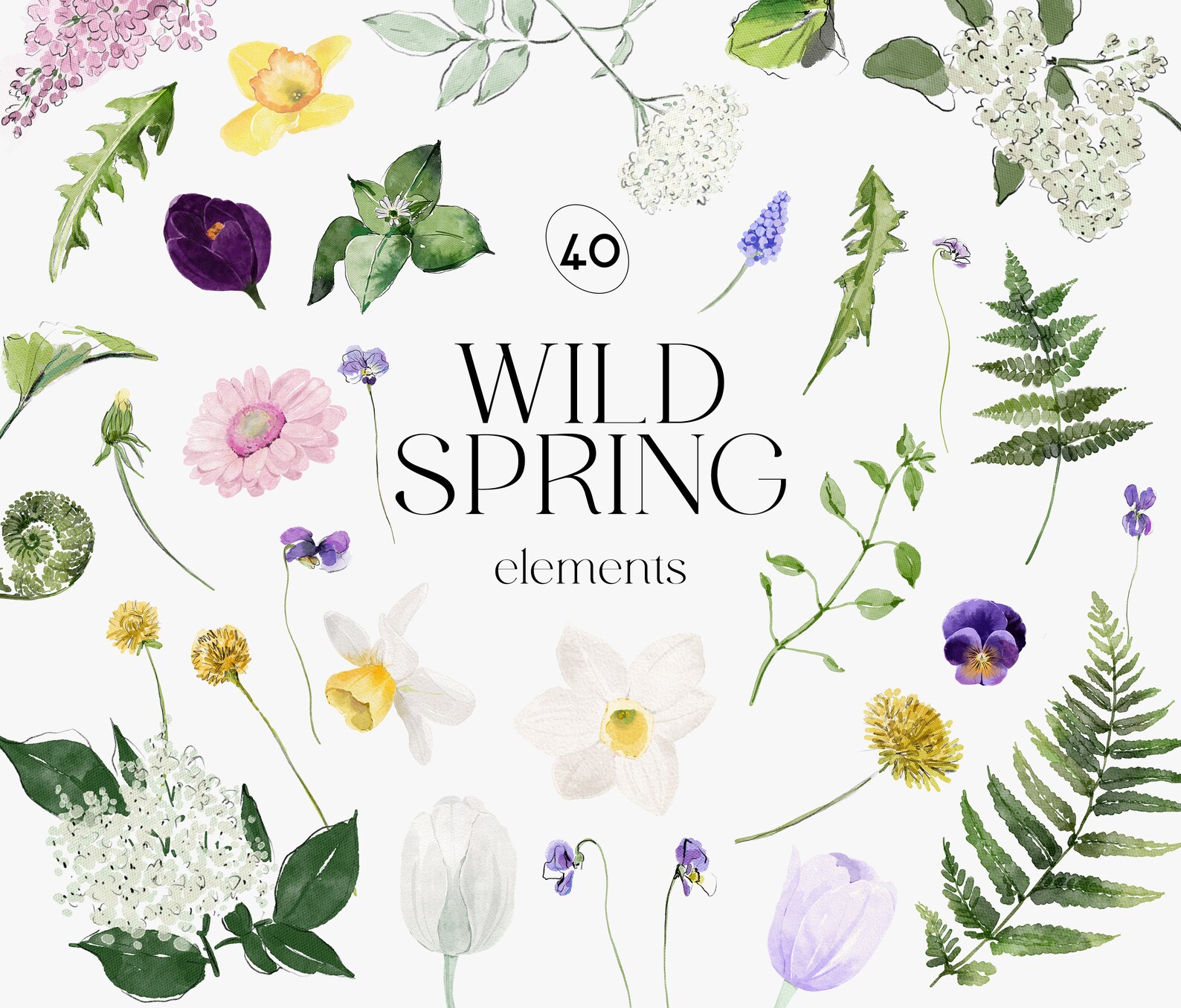 Wild Spring Floral Clipart - Watercolor Spring Clipart - Watercolor ...