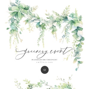 Clipart acquerello verde - Clipart eucalipto - Clipart verde - Clipart matrimonio - Clipart acquerello - Clipart prefabbricato - Arte verde