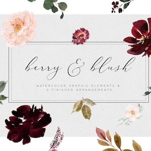 Beere und Blush - Burgunder Blush - Marsala Aquarell Blumen - Burgund Blush Hochzeit - Aquarell Blumen Clipart - Blumenarrangements