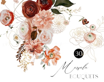 Watercolor Floral Clipart - Marsala Burgundy Blush Florals - Autumnal Flowers - Fall Clipart - Autumn Clipart-Premade Clipart-Floral Clipart