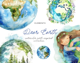 Watercolor Planet Earth Clipart - Watercolor Terra Clipart - Love Earth - Ecology - Vegan - Watercolor Globe Clipart - Planet