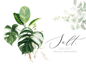 Watercolor Tropical Clipart - Tropical Arrangements - Monstera Clipart - Palm Leaf Clipart - Exotic Clipart - Exotic Greenery - Greenery