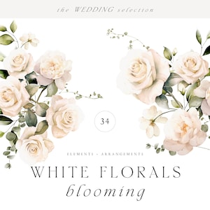 Watercolor White Floral Clipart - Floral Clipart - Watercolor Clipart - Wedding Clipart - Roses Clipart - Premade Clipart - Bouquets Clipart