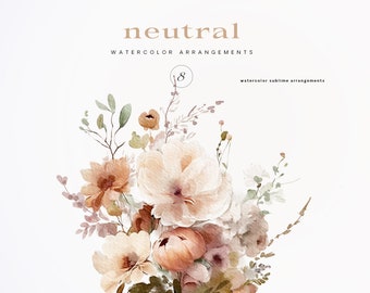 Watercolor Floral Clipart - Neutral Floral Clipart - Floral Clipart - Premade Clipart - Watercolor Clipart -Wedding Clipart-Premade Bouquets