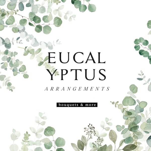 Watercolor Greenery Eucalyptus Clipart - Eucalyptus Bouquet - Greenery Clipart - Eucalyptus Clipart - Green Foliage - Green Leaves