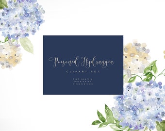 Watercolor Hydrangea Clipart - Blue Hydrangea Clipart - Watercolor Floral Set - Blue Flowers - Wedding Clipart - Hortensia Clipart
