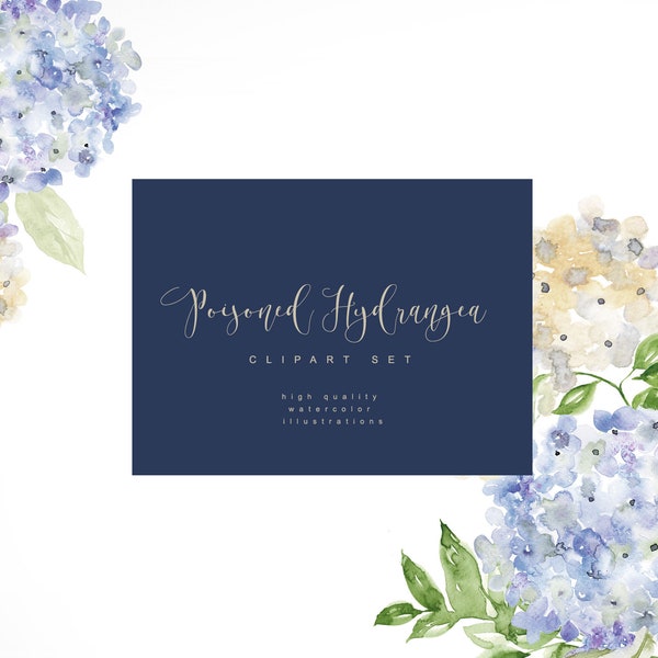 Watercolor Hydrangea Clipart - Blue Hydrangea Clipart - Watercolor Floral Set - Blue Flowers - Wedding Clipart - Hortensia Clipart