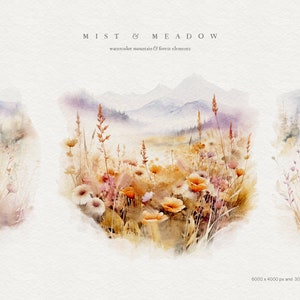 Aquarelle montagnes Clipart - Floral montagnes Clipart - Clipart Floral - montagnes aquarelle papiers - papiers numériques - aquarelle Clipart