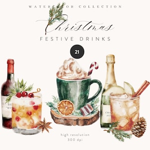 Kerst drankjes clipart-kerst aquarel clipart-kerst drankjes-kerstkaarten clipart-aquarel clipart-drankjes clipart