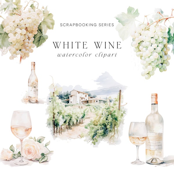 White Wine Watercolor Clipart - Watercolor Clipart - Wedding Clipart - White Wine Clipart - Stickers Clipart - Scrapbooking Clipart - Wine