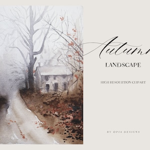 Autumn Landscape Clipart - Autumn Tree - Autunno - Autunno - Acquerello Paesaggio - Acquerello Autunno - Acquerello Autunno - Halloween Clipart