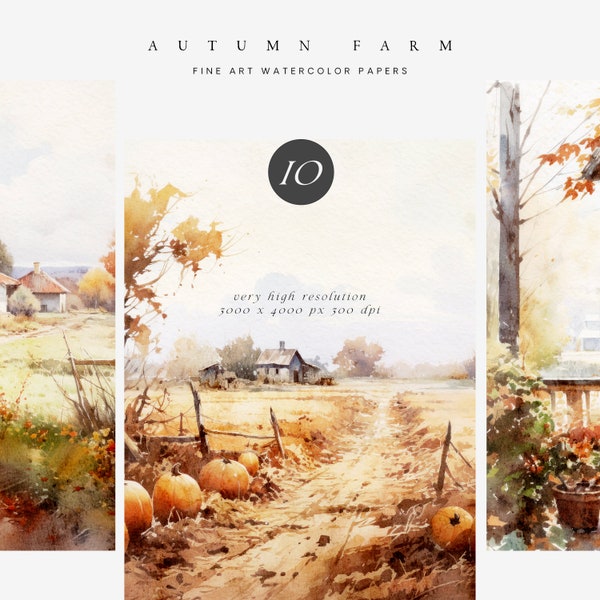 Fall Watercolor Landscapes - Watercolor Farm Landscapes - Landscapes Clipart - Autumn Scenes -Autumn Clipart -Fine Art Watercolor Landscapes