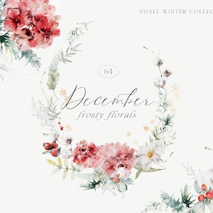 Winter bloemen aquarel - kerstcollectie - kerst clipart - winter clipart - kerst bloemen - ijzige bloemen - bevroren bloemen