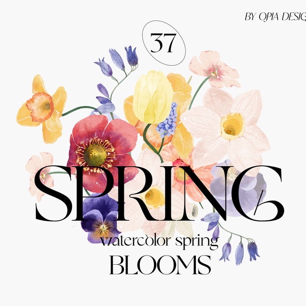 Watercolor Spring Flowers - Spring Clipart - Spring Blooms - Watercolor Flowers - Wedding Flowers - Pastel - Wild Flowers - Daffodil