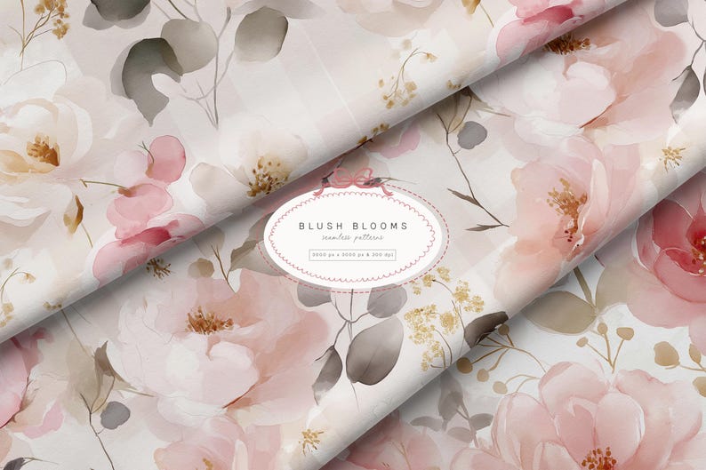 Watercolor Blush Seamless Patterns - Digital Papers - Watercolor Floral ...