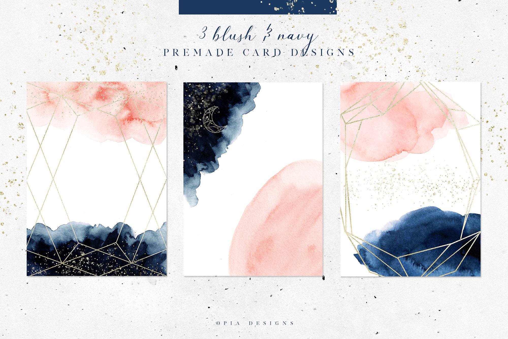 Navy and Blush Watercolor - Blush Watercolor Washes - Navy Watercolor ...