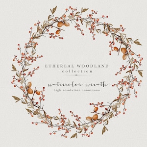 Clipart de otoño - corona de otoño de acuarela - imágenes prediseñadas de otoño de acuarela - flores de otoño de acuarela - imágenes prediseñadas de corona de bayas - imágenes prediseñadas de boda