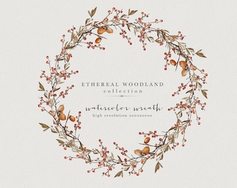 Autumn Clipart - Watercolor Fall Wreath - Watercolor Fall clipart - Watercolor Fall flowers - Berry Wreath Clipart - Wedding clipart