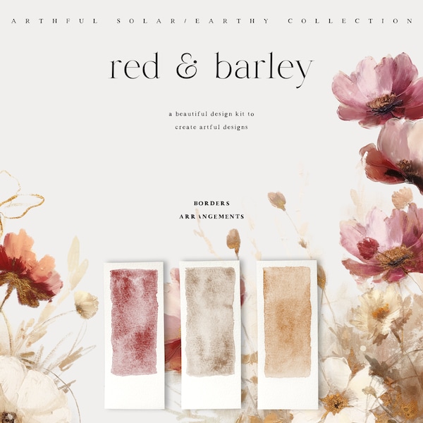 Red Flowers Watercolor Clipart - Wild Flowers - Wild Floral Clipart - Premade Clipart - Wedding Clipart - Premade Borders - Floral Borders