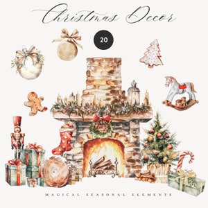 Imágenes Prediseñadas de Navidad de acuarela - Imágenes Prediseñadas de Navidad - Imágenes Prediseñadas de temporada navideña - Imágenes Prediseñadas de acuarela - Decoración de Navidad - Tarjetas de Navidad