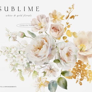 Clipart Floral blanc et or - Clipart aquarelle Floral - Clipart aquarelle - Clipart mariage - Clipart Sublime Floral - Clipart Premade