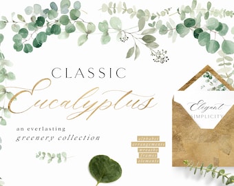 Watercolor Greenery Clipart - Eucalyptus Clipart - Watercolor Eucalyptus - Green Foliage - Greenery Clipart - Wedding Clipart