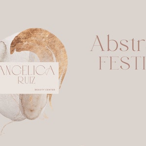 Puede incluir: Un dise&ntilde;o abstracto de acuarela en oro y blanco con una tarjeta de visita que dice "Angelica Ruiz Beauty Center" y el texto "Abstract Festive by Opia Designs".