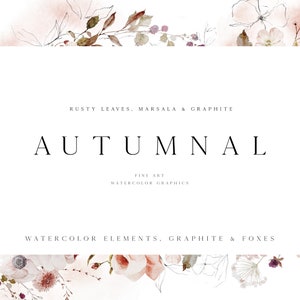 Clipart floral aquarelle automne - Clipart automne - aquarelle automne - Clipart Marsala - fleurs Marsala - fleurs de mauvaise humeur - aquarelle renard