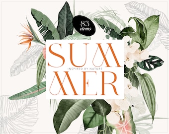 Watercolor Summer Clipart - Tropical Clipart - Tropical Summer - Watercolor Flowers - Watercolor Jungle Foliage - Jungle Flowers - Boho