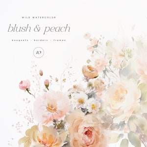 Clipart floral aquarela - Flores de blush e pêssego - Clipart floral selvagem - Clipart de casamento - Clipart pré-fabricado - Clipart aquarela - Clipart