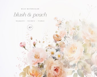 Watercolor Floral Clipart - Blush and Peach Flowers - Wild Floral Clipart - Wedding Clipart - Premade Clipart - Watercolor Clipart - Clipart