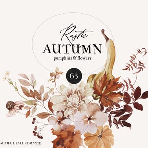 Imágenes prediseñadas florales de acuarela de otoño - Imágenes prediseñadas de otoño - Otoño de acuarela - Imágenes prediseñadas oxidadas - Imágenes prediseñadas de calabaza - Flores cambiantes - Acuarela de calabazas