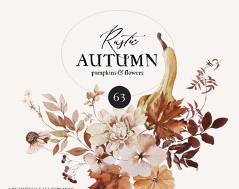 Autumn Watercolor Floral Clipart - Fall Clipart - Watercolor Fall - Rusty Clipart - Pumpkin Clipart - Moody Florals - Pumpkins Watercolor
