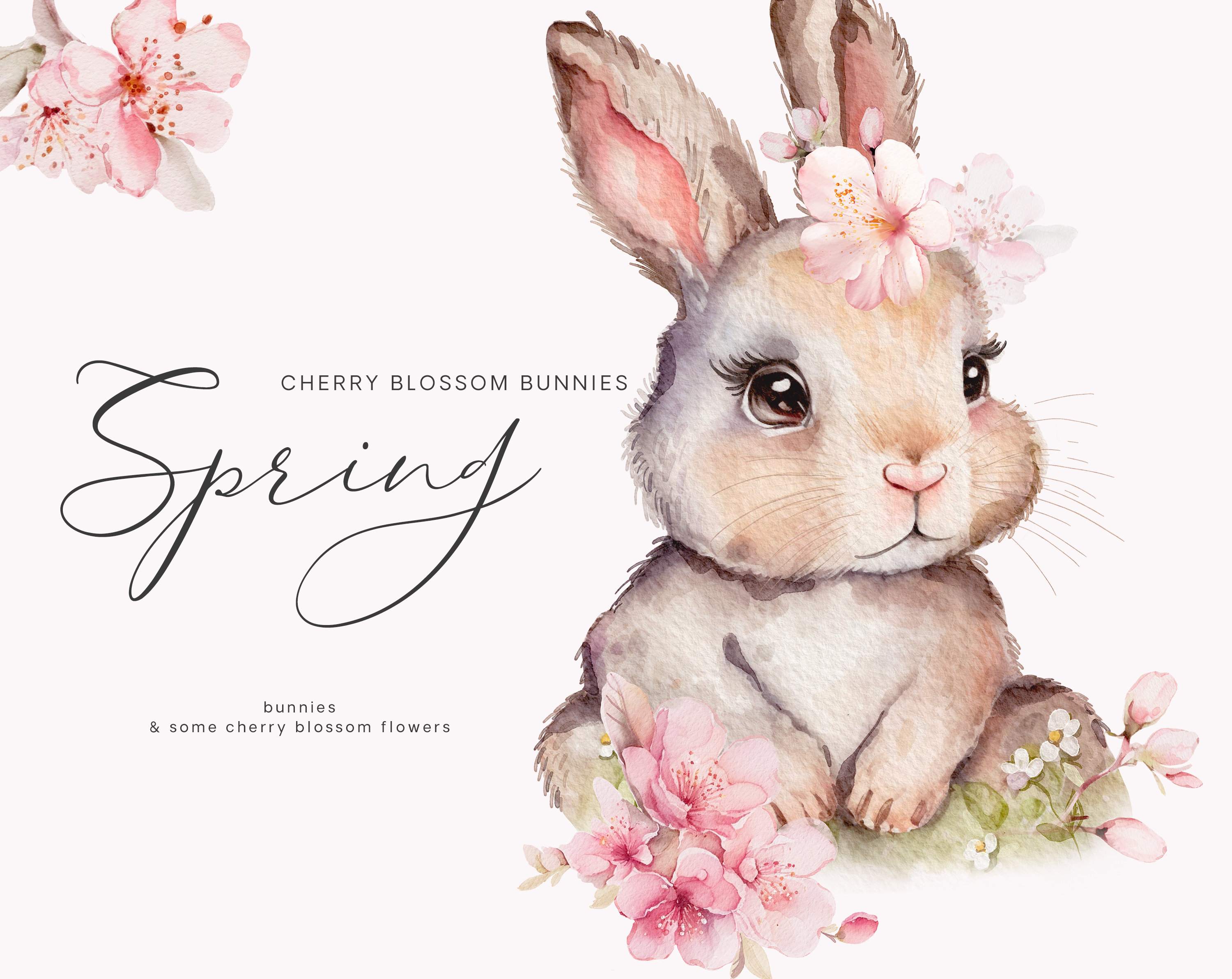 Watercolor Bunnies Clipart - Nursery Spring Clipart - Children - Cherry ...