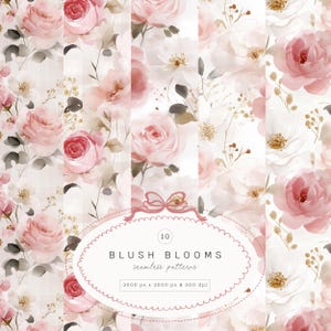 Motifs transparents aquarelle Blush - papiers numériques - arrière-plans floraux aquarelles - Clipart mariage - motifs floraux Blush-papier de scrapbooking